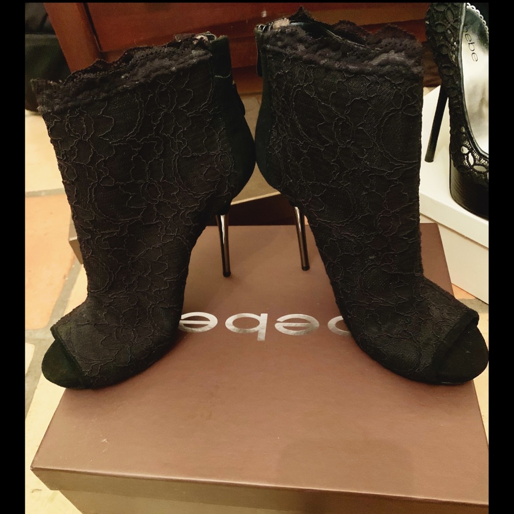 Stunning Lace Black Peep Toe Booties